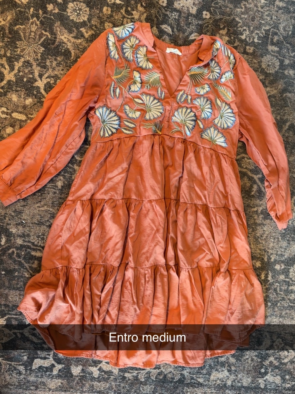 entro Rust Orange Embroidered Tiered Dress
